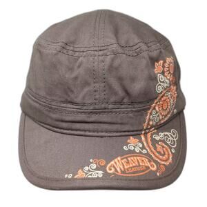 Weaver Leather Army Cap Brown Orange Strapback Hat OS Paisley Floral Embroidered